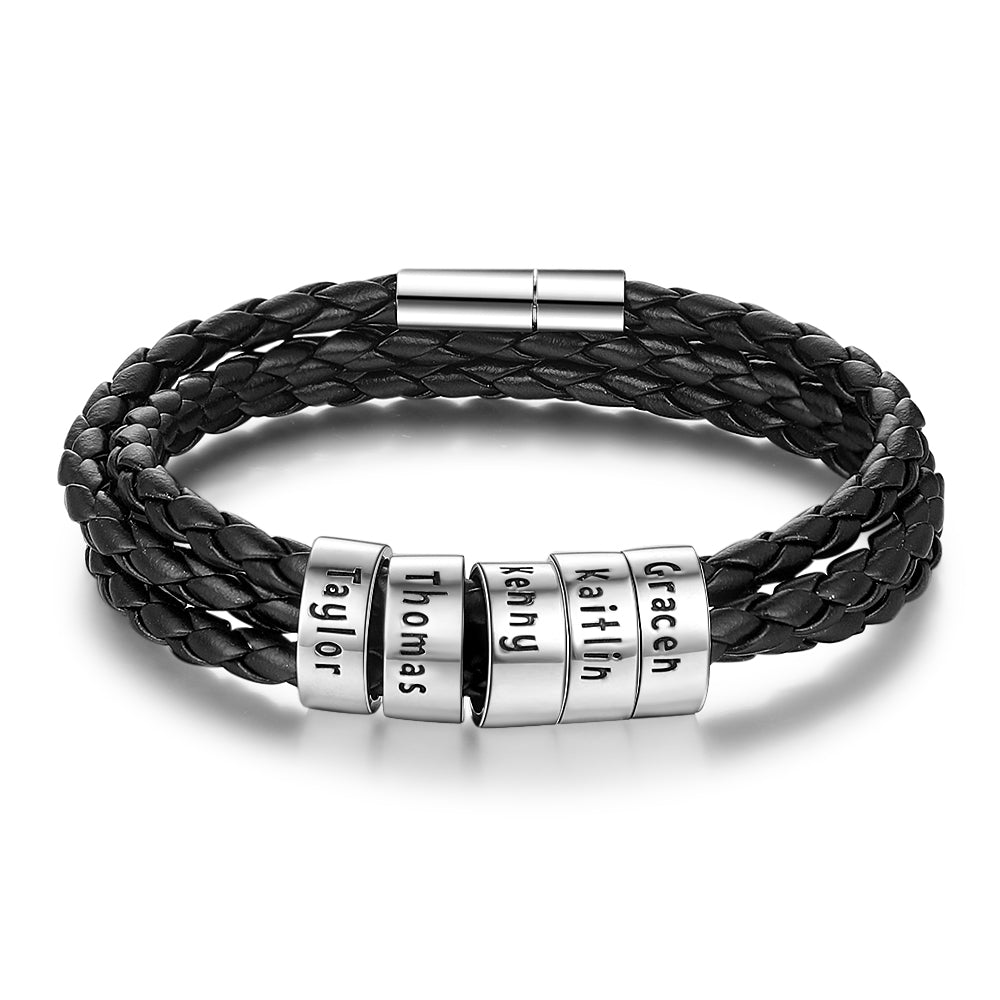 Custom Stainless Steel Leather Bracelet
