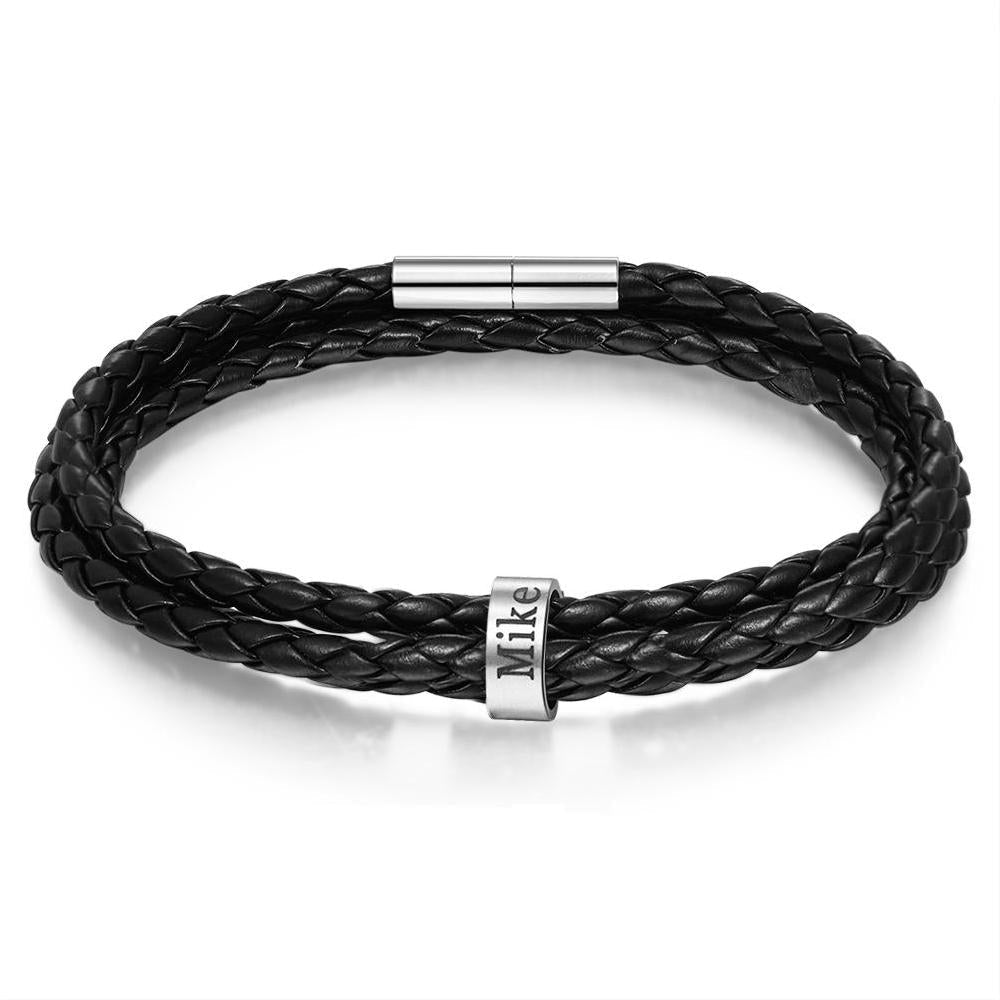 Custom Stainless Steel Leather Bracelet