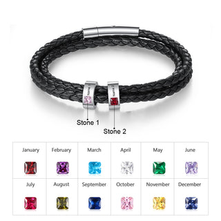 Stainless Steel Black Leather Bracelet