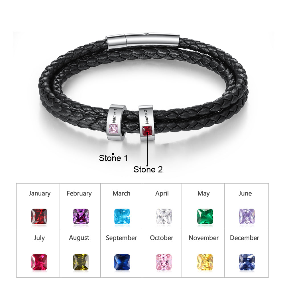 Stainless Steel Black Leather Bracelet