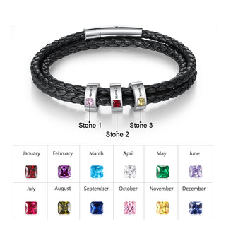 Stainless Steel Black Leather Bracelet