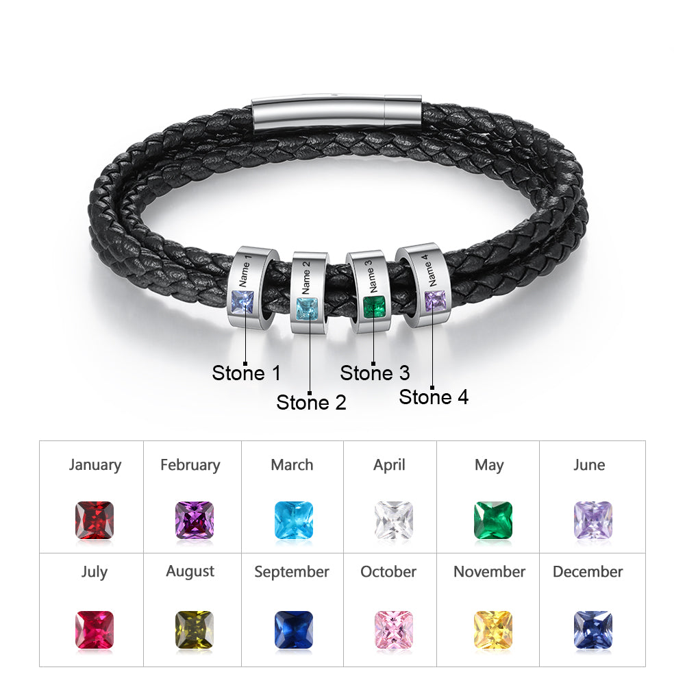 Stainless Steel Black Leather Bracelet