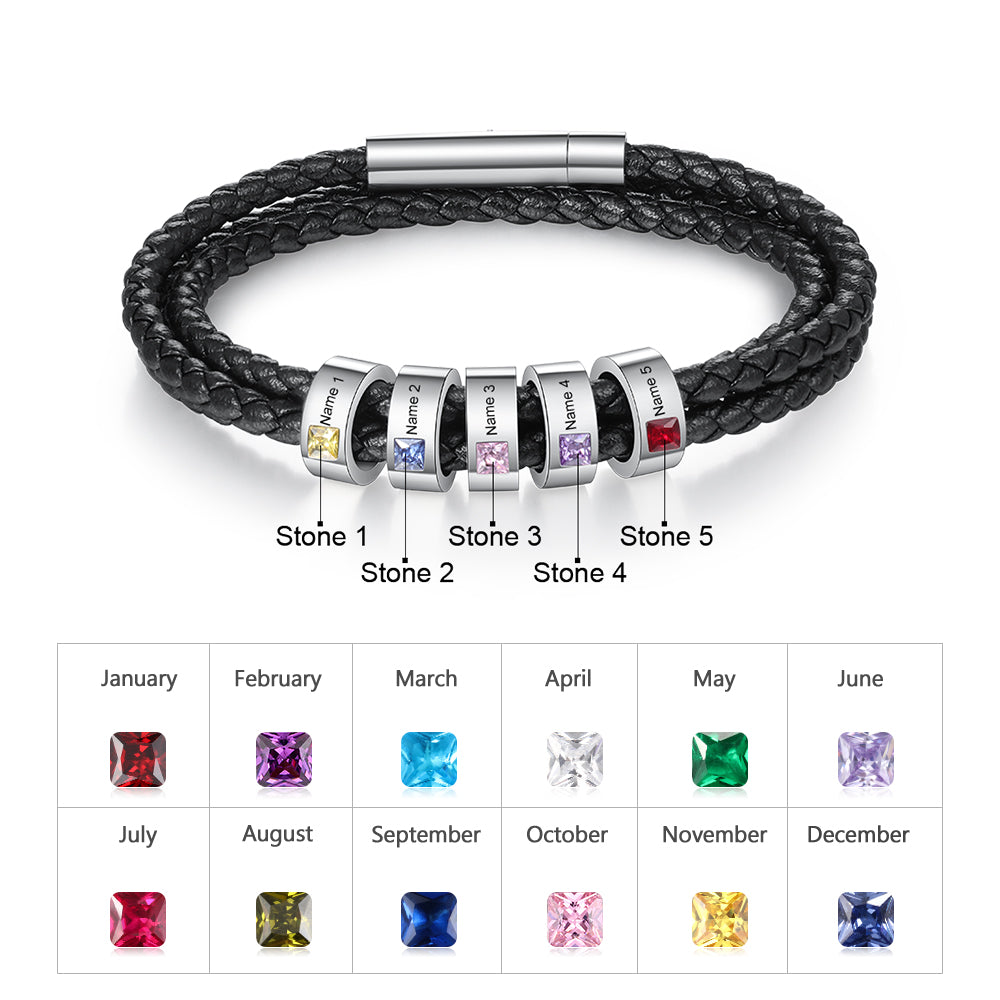 Stainless Steel Black Leather Bracelet