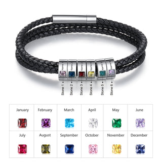 Stainless Steel Black Leather Bracelet