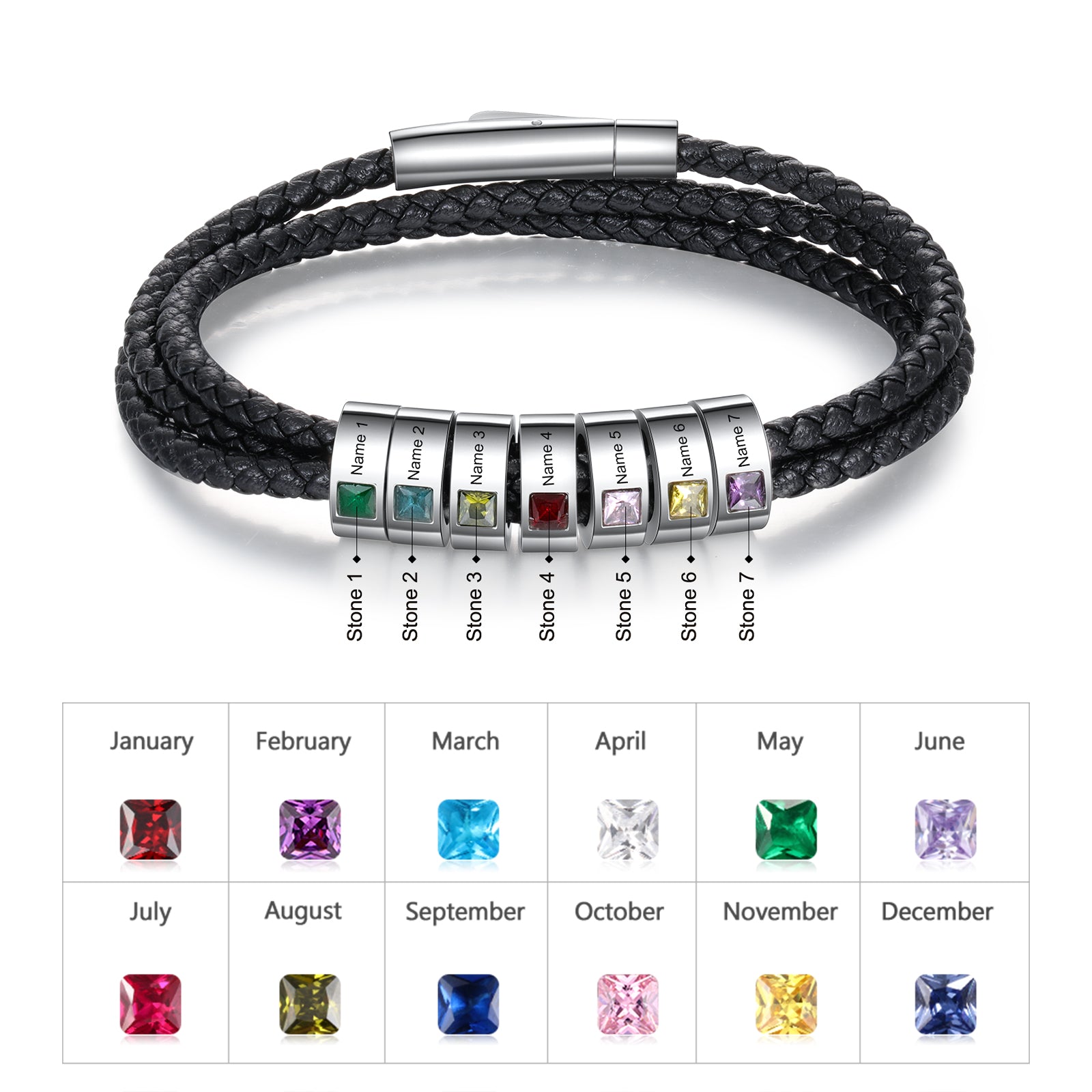 Stainless Steel Black Leather Bracelet