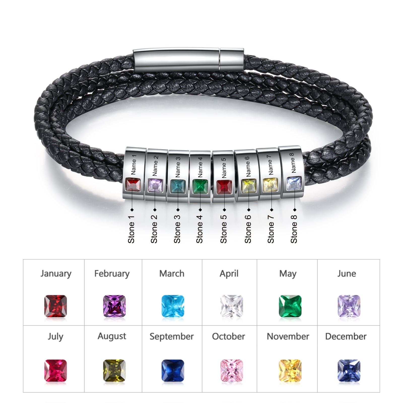 Stainless Steel Black Leather Bracelet