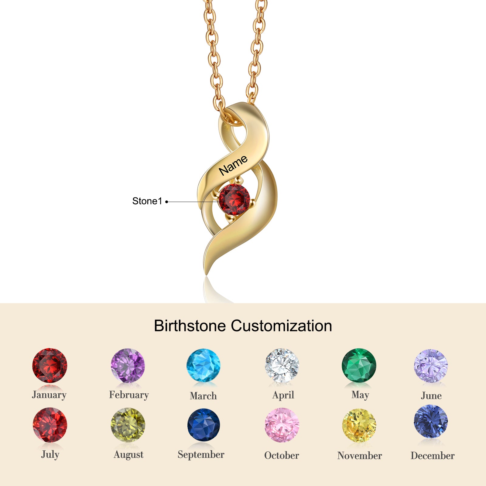Personalized Rhodium Plated Birthstone Necklace