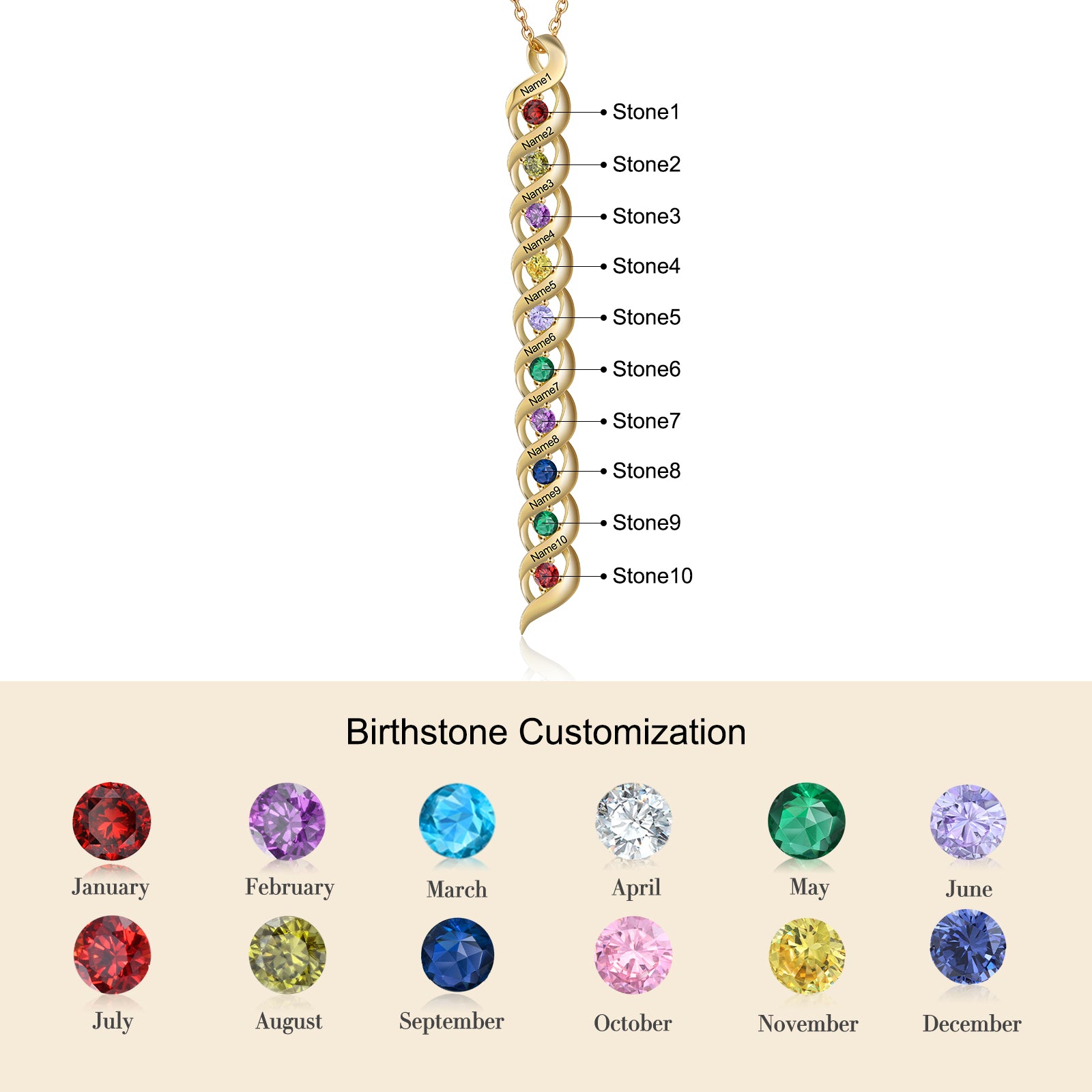 Personalized Rhodium Plated Birthstone Necklace