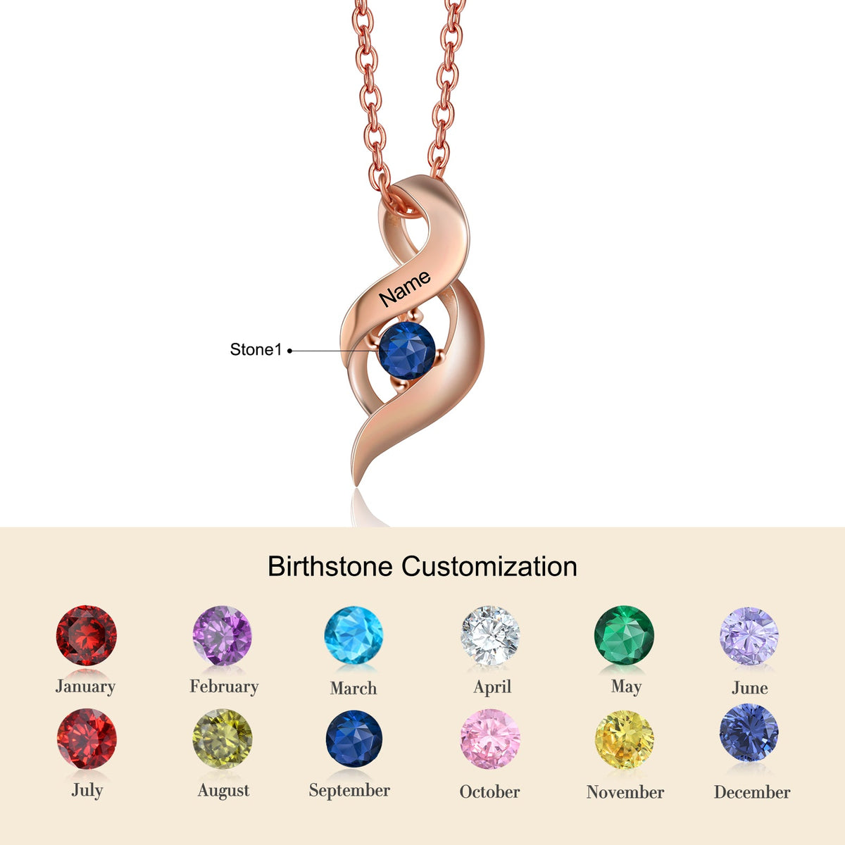 Personalized Rhodium Plated Birthstone Necklace