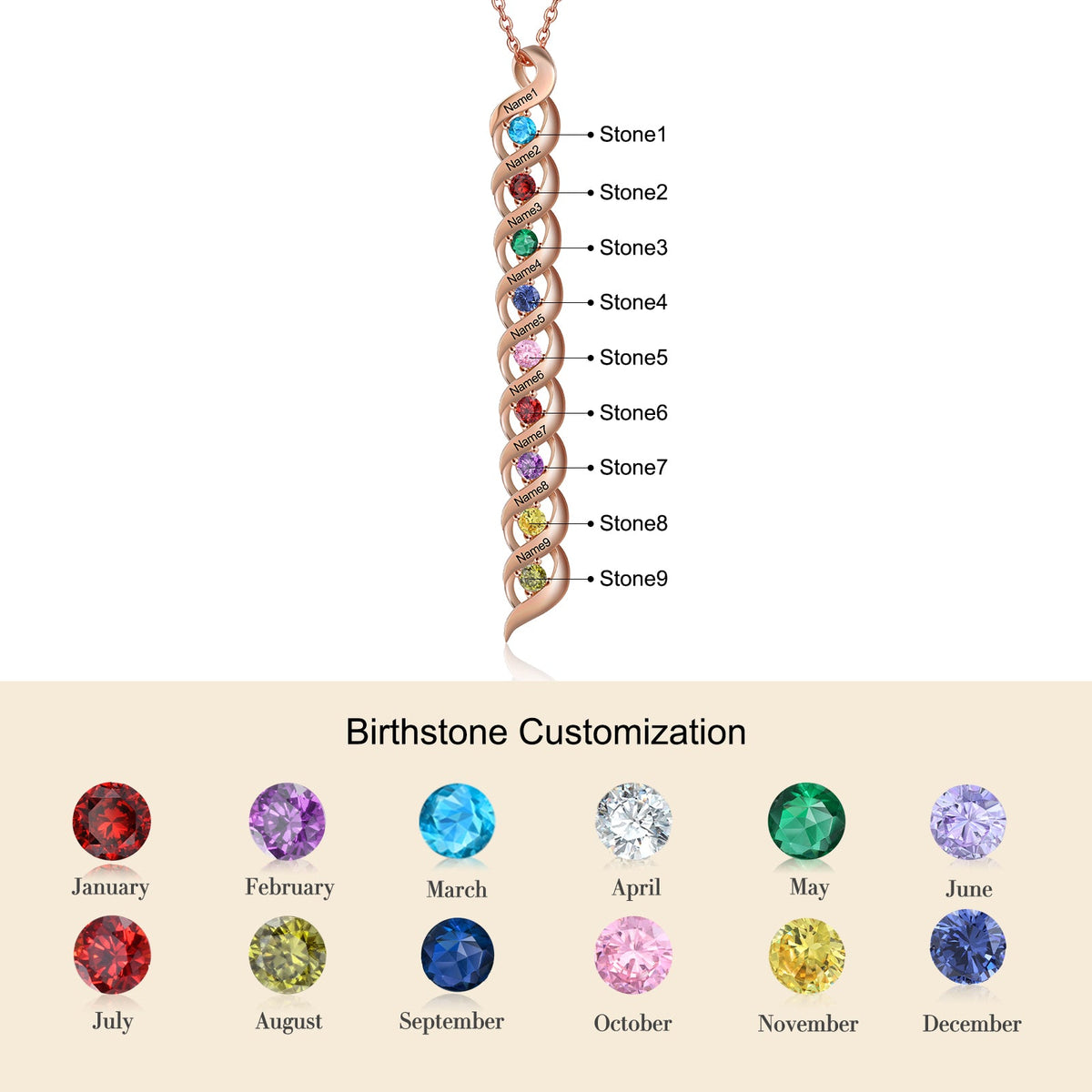 Personalized Rhodium Plated Birthstone Necklace
