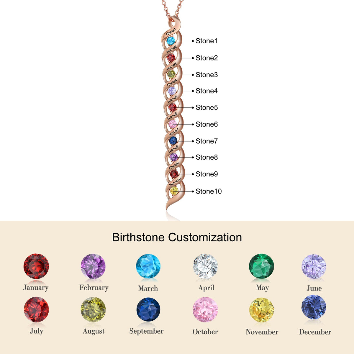 Personalized Rhodium Plated Birthstone Necklace