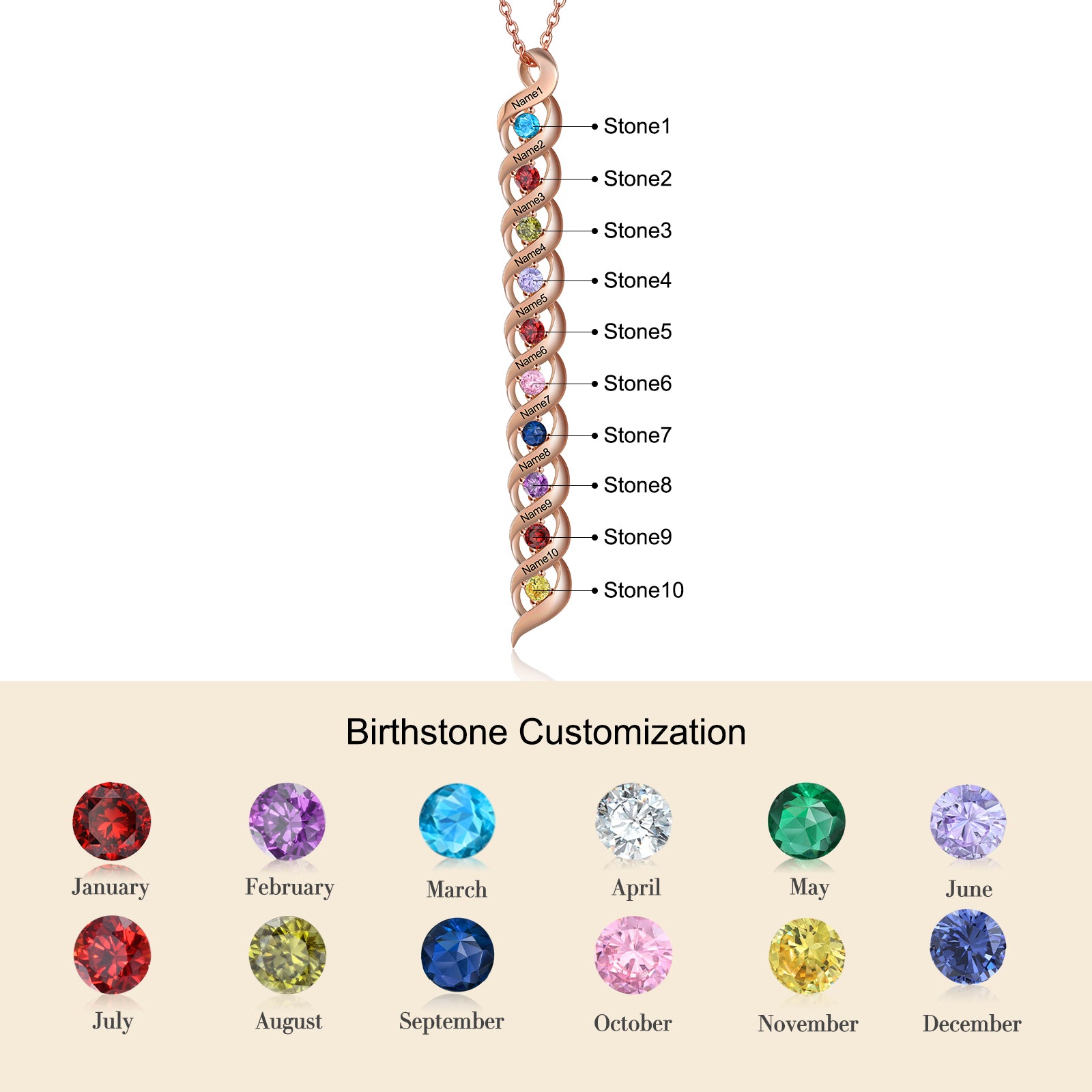 Personalized Rhodium Plated Birthstone Necklace