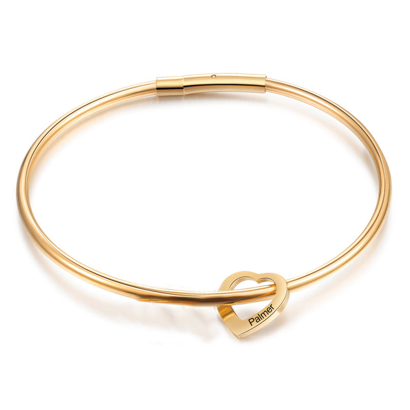 Custom Stainless Steel Heart Bangle Bracelet