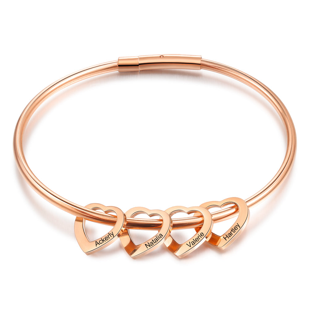 Custom Stainless Steel Heart Bangle Bracelet