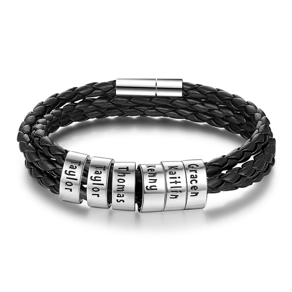 Custom Stainless Steel Leather Bracelet