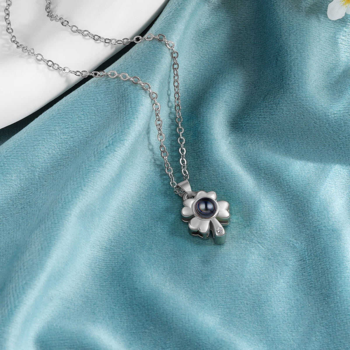Custom Four Clover Photo Projection Couple Necklace