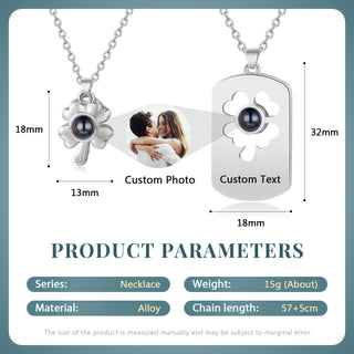 Custom Four Clover Photo Projection Couple Necklace