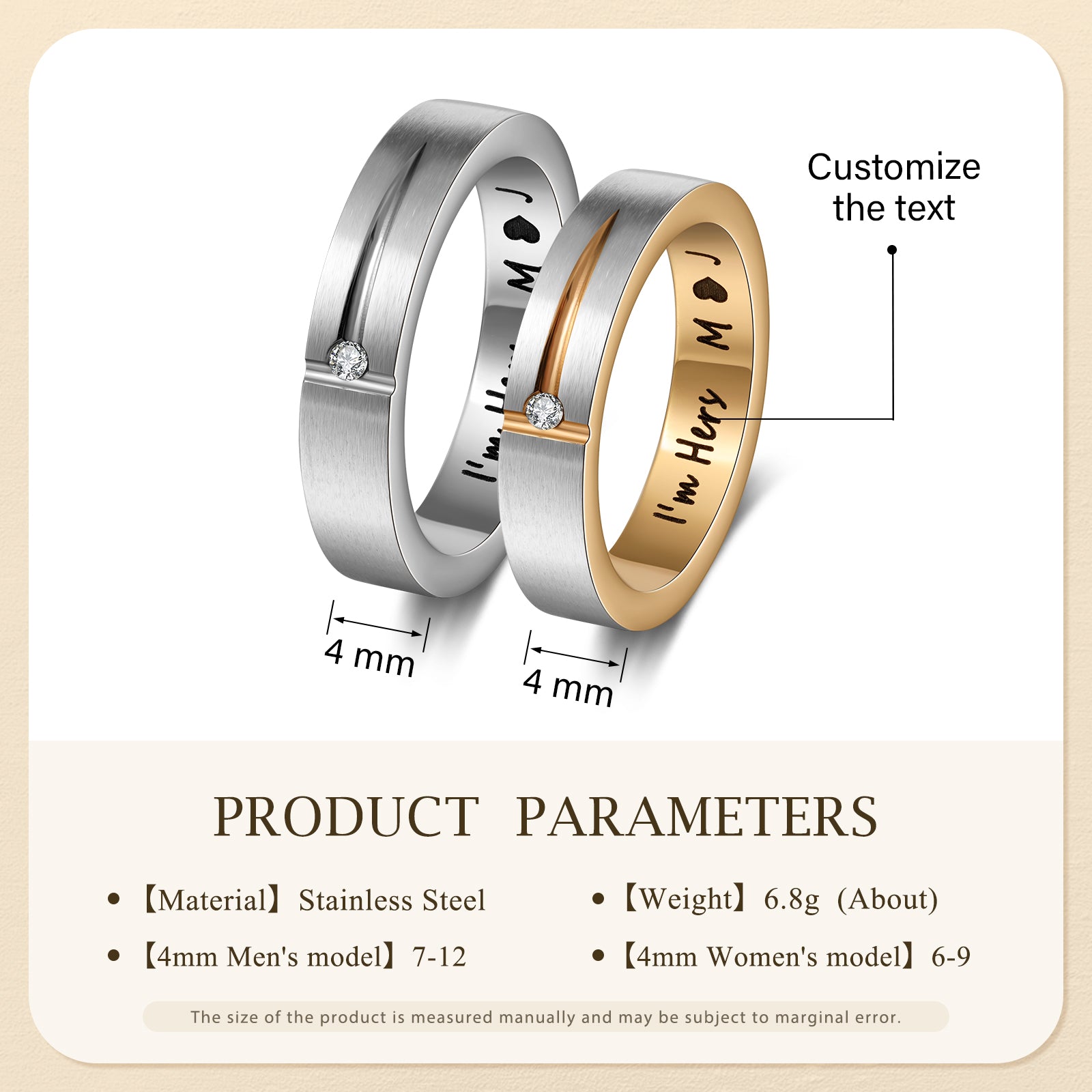 Custom Stainless Steel Couple Ring