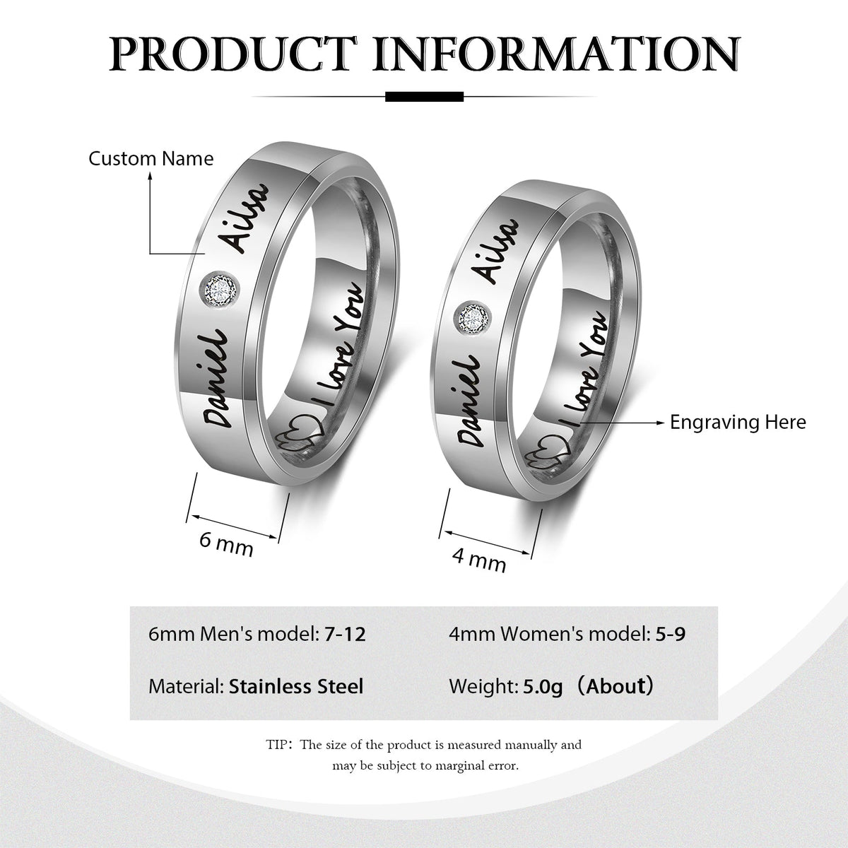 Custom Stainless Steel Couple Ring