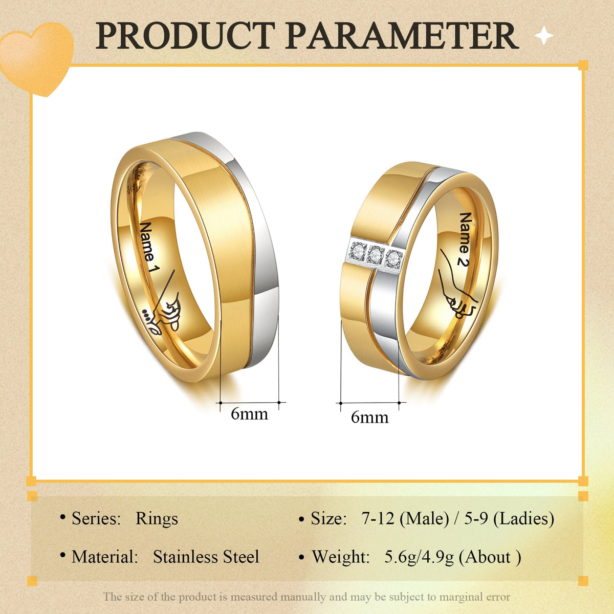 Custom Stainless Steel Couple Ring