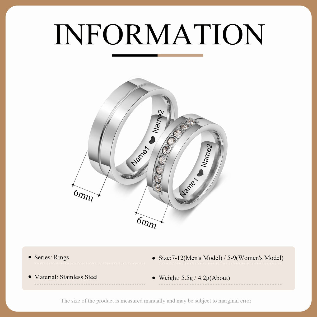 Custom Stainless Steel Couple Ring