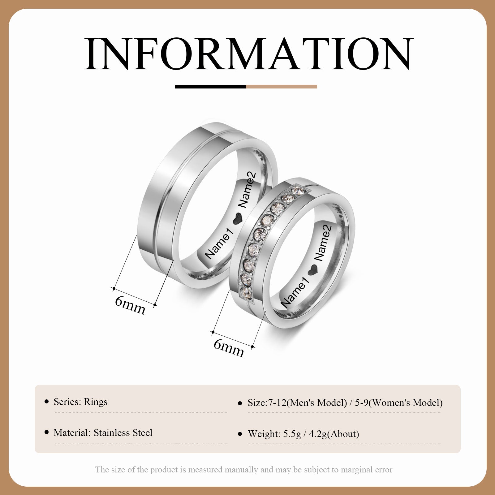 Custom Stainless Steel Couple Ring
