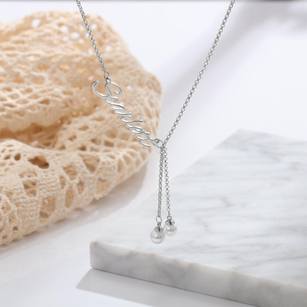 Custom Name Necklace with Pearl