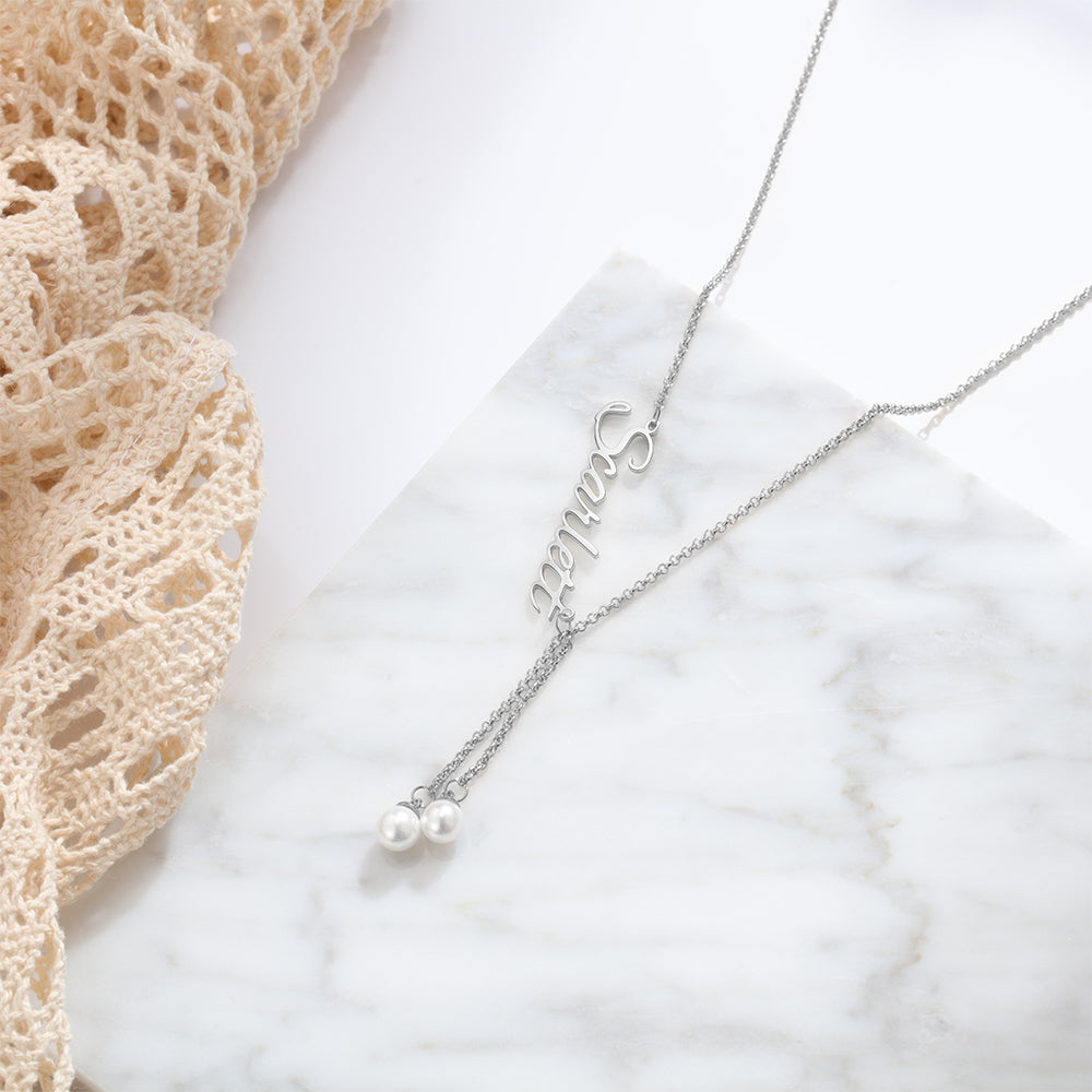 Custom Name Necklace with Pearl