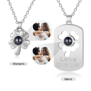 Custom Four Clover Photo Projection Couple Necklace