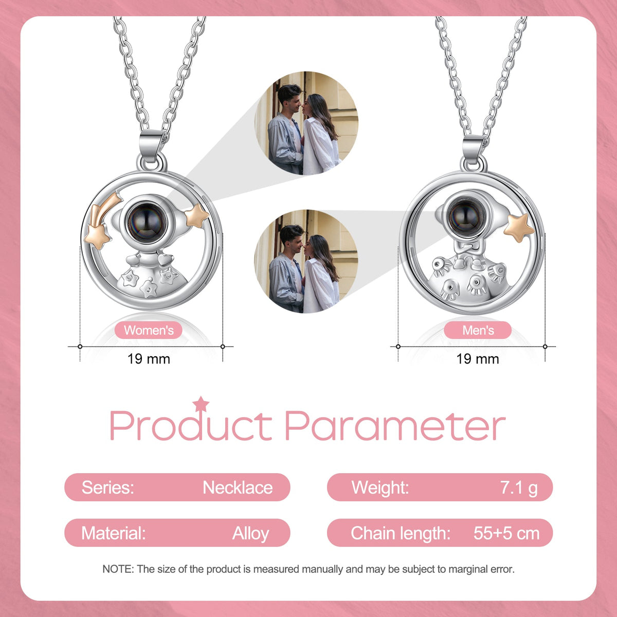 Custom Photo Projection Couple Necklace