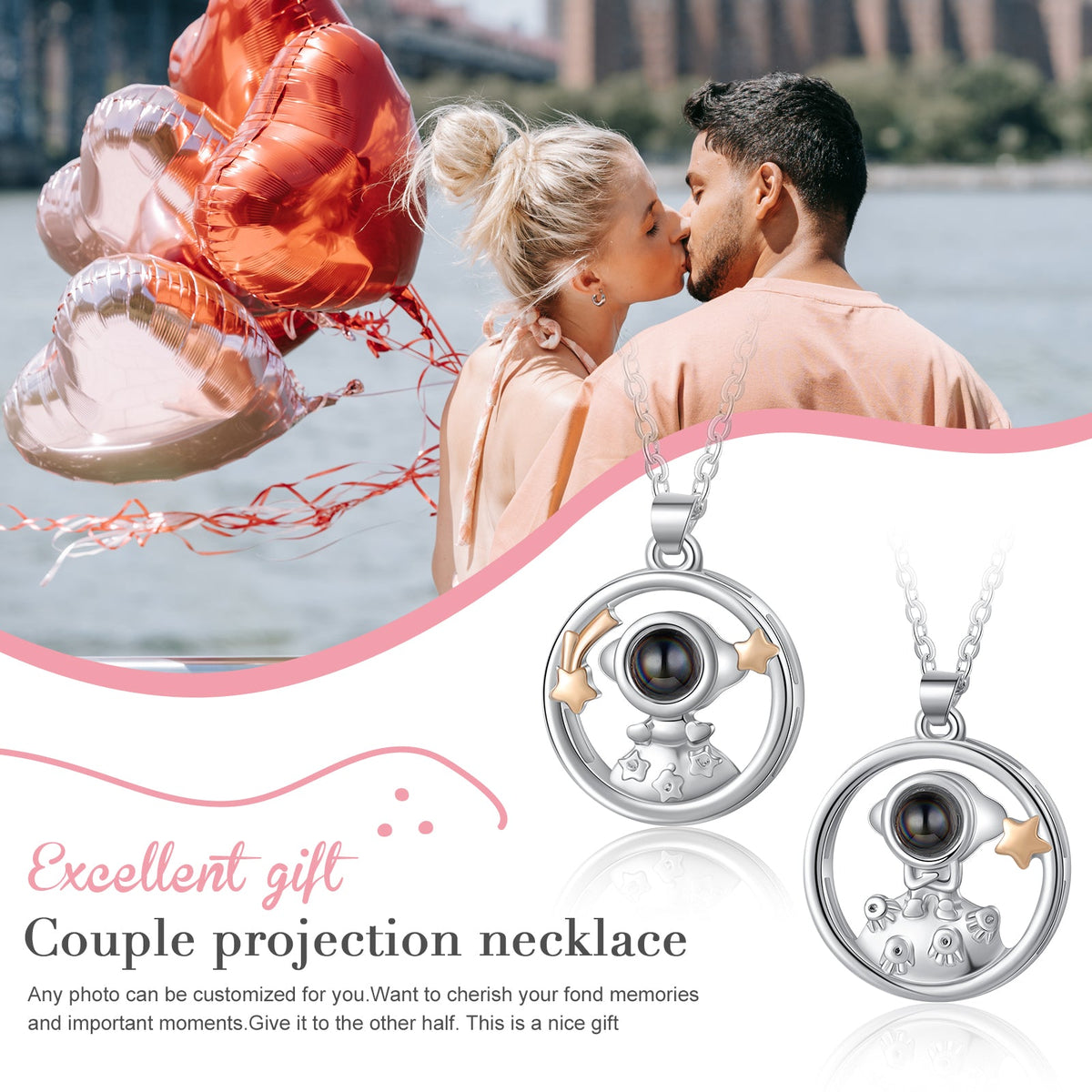 Custom Photo Projection Couple Necklace