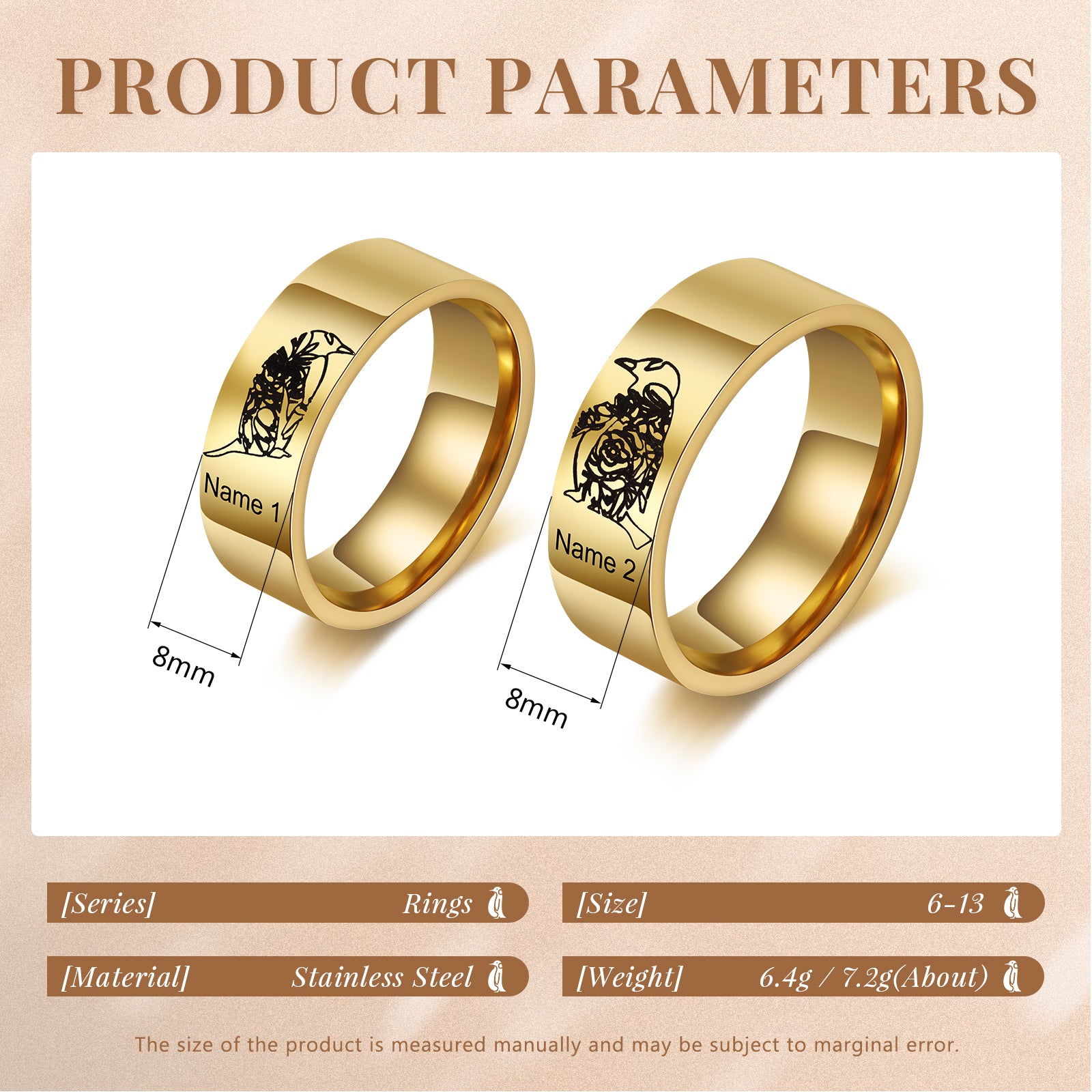 Custom Stainless Steel Couple Ring