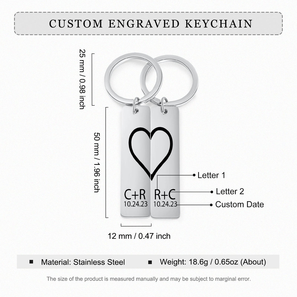 Personalized Staineless Steel Couple Keychain