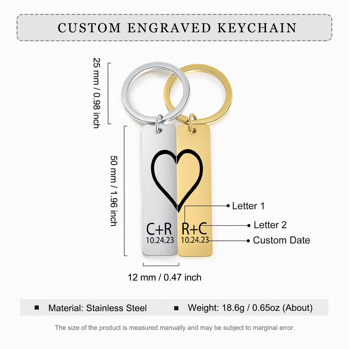Personalized Staineless Steel Couple Keychain