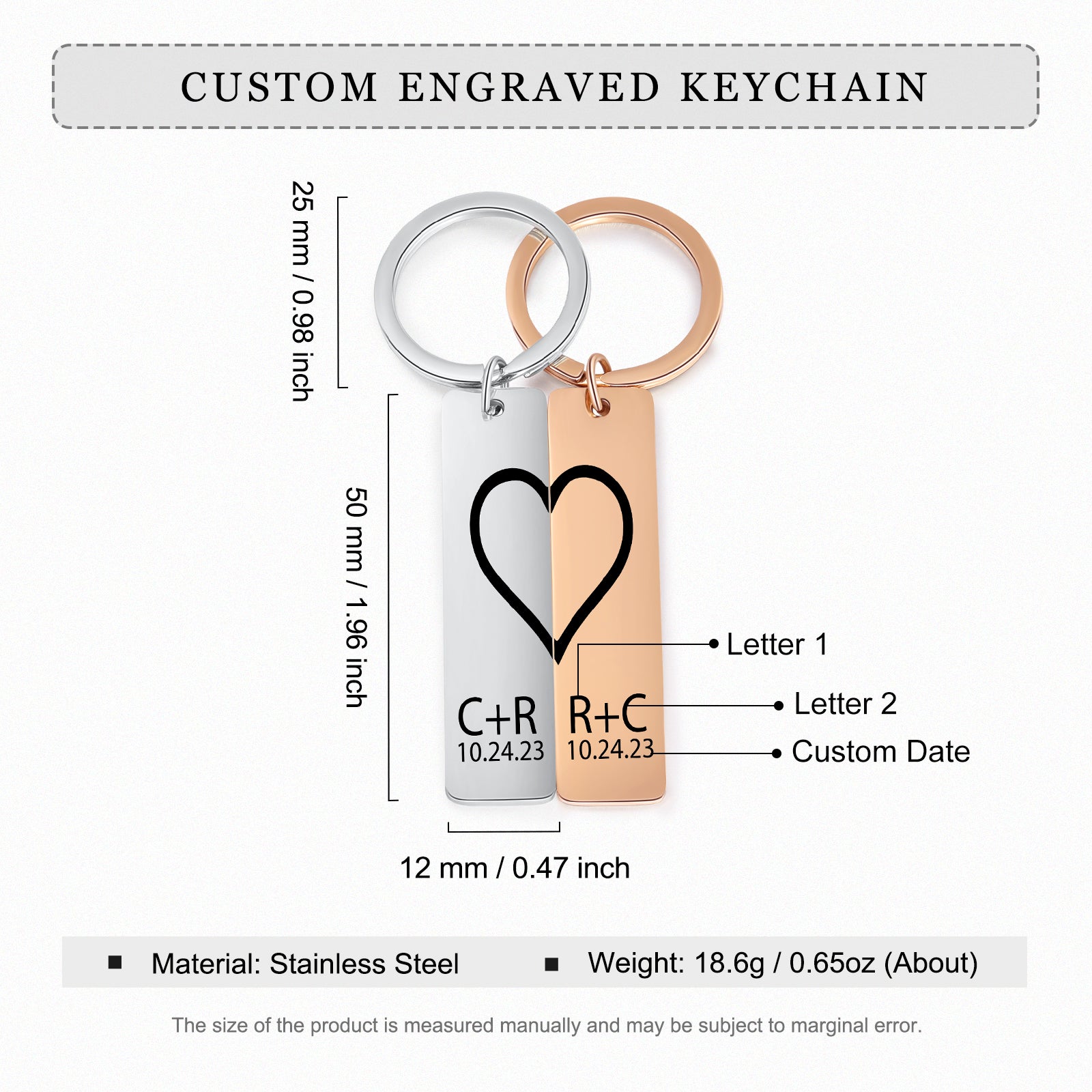 Personalized Staineless Steel Couple Keychain