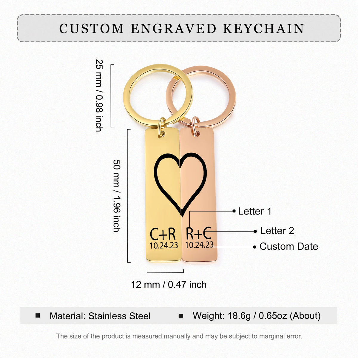 Personalized Staineless Steel Couple Keychain