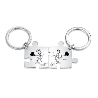 Custom Stainless Steel Couple Puzzle Keychian
