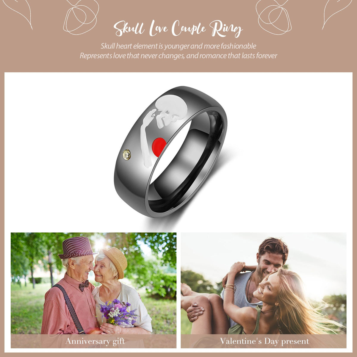 Stainless Steel Skull Couple Ring