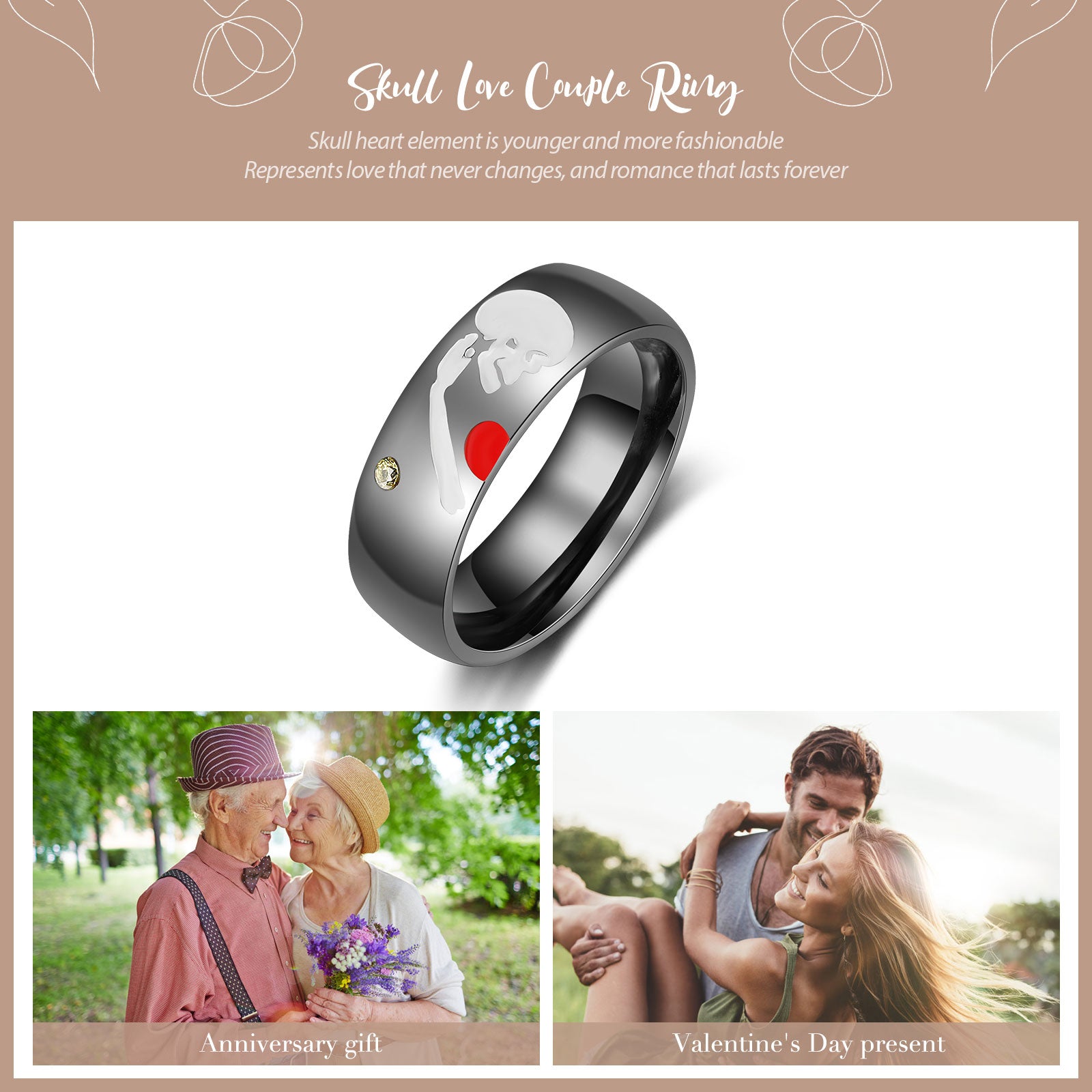 Stainless Steel Skull Couple Ring