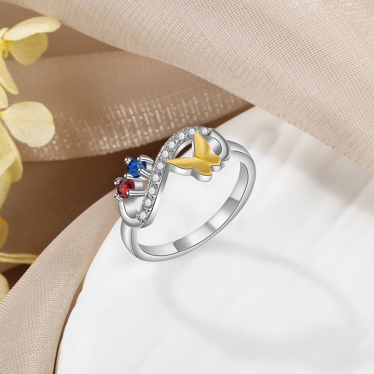 Rhodium Plated Butterfly Ring
