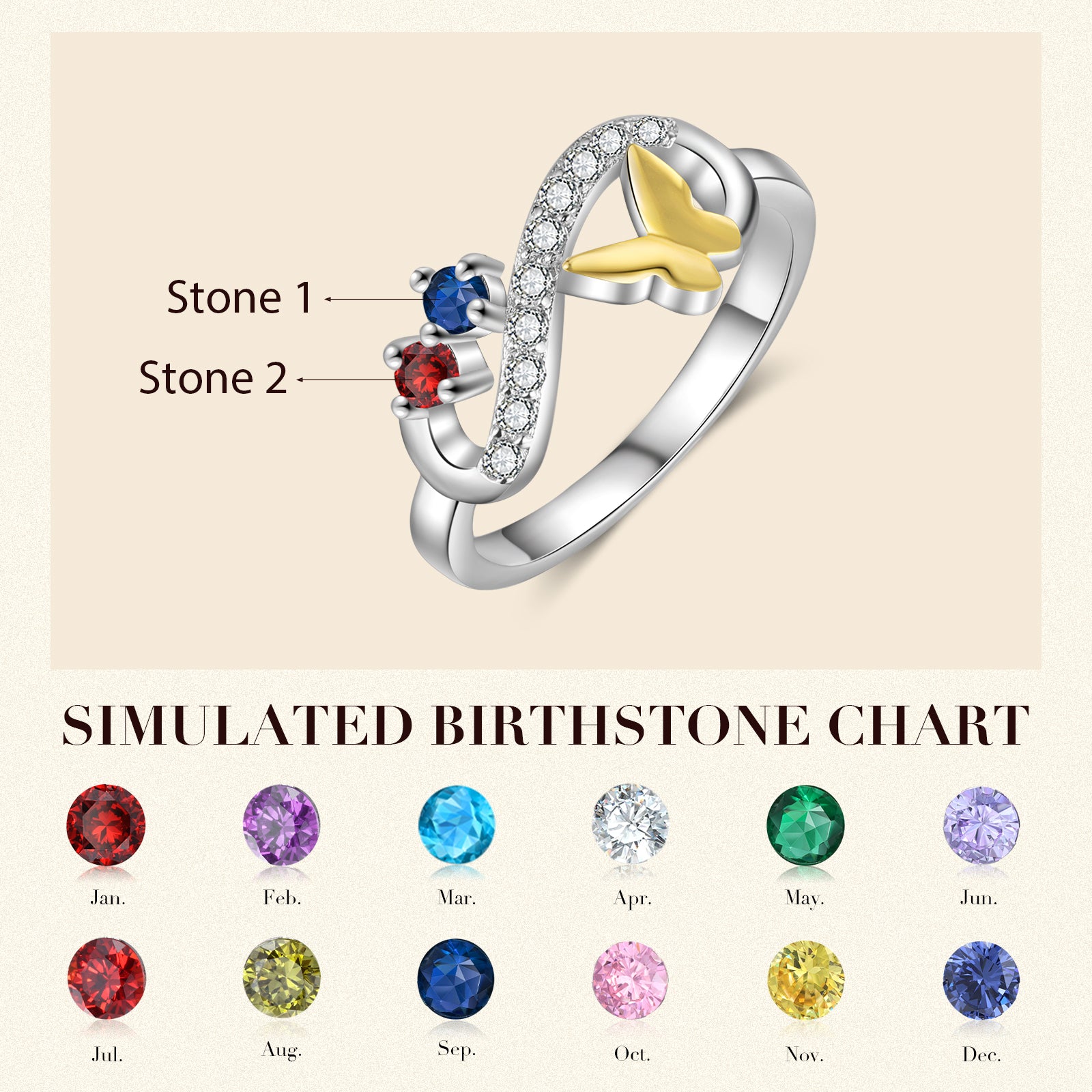 Rhodium Plated Butterfly Ring