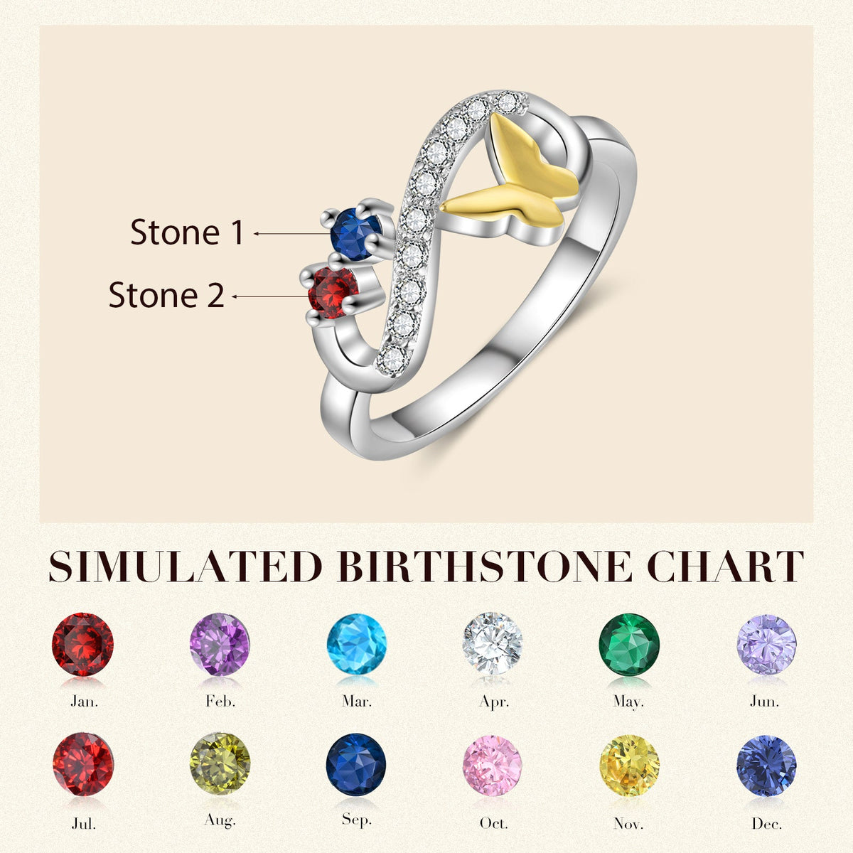 Rhodium Plated Butterfly Ring
