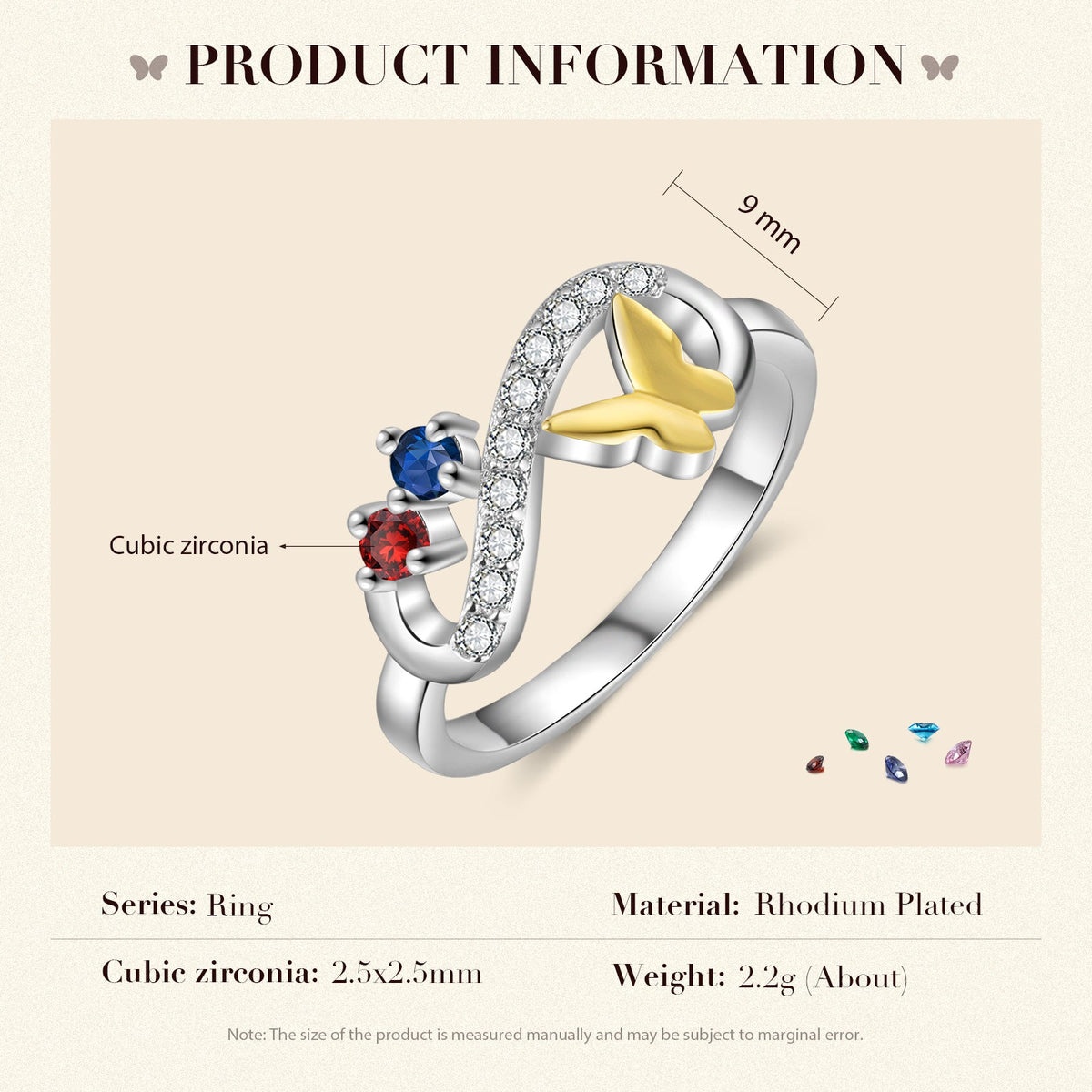 Rhodium Plated Butterfly Ring