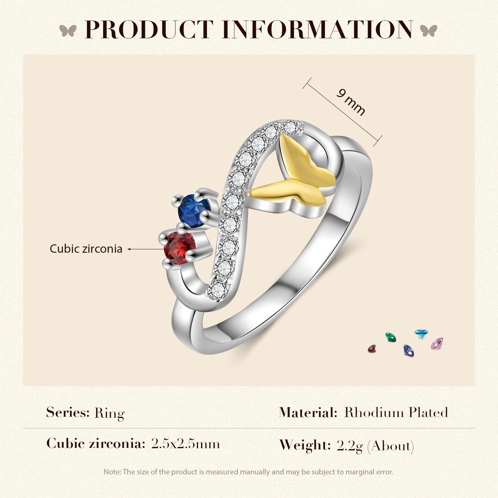 Rhodium Plated Butterfly Ring