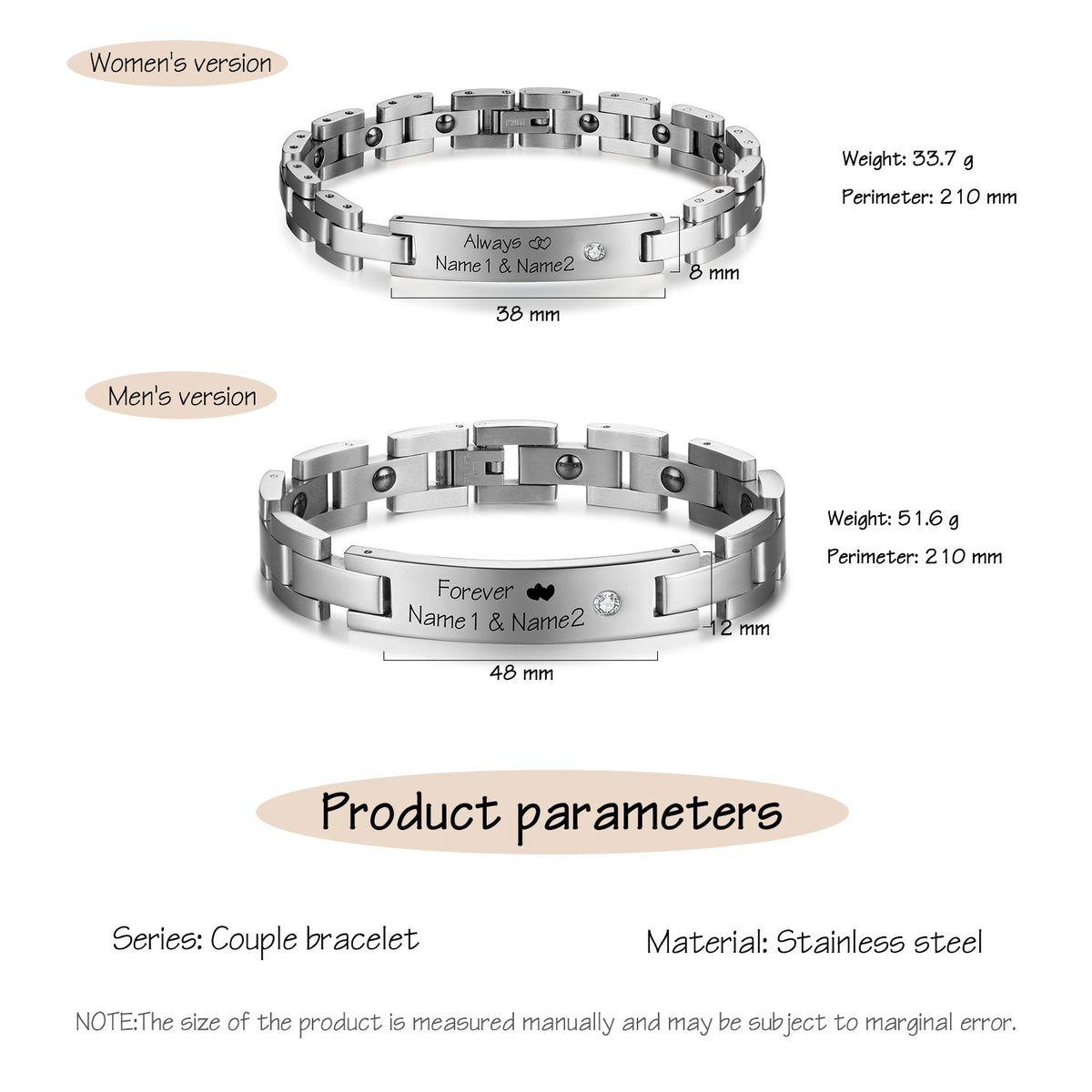 Custom Stainless Steel Couple Bracelet