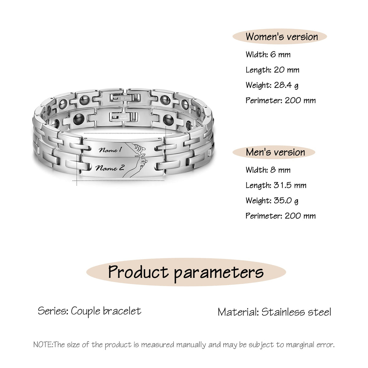 Custom Stainless Steel Couple Bracelet