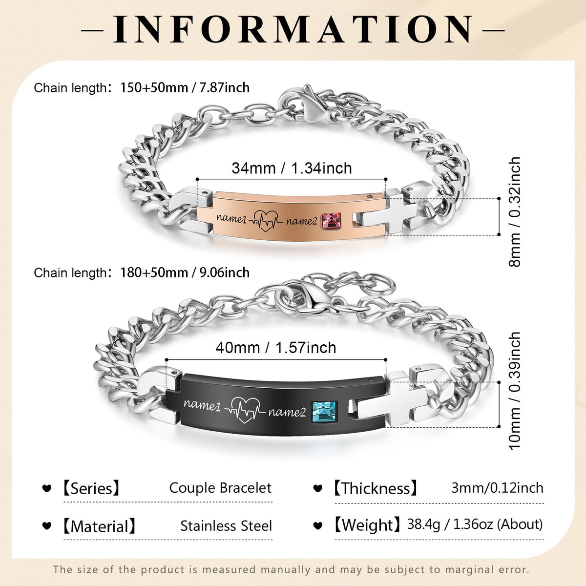 Custom Stainless Steel Couple Bracelet