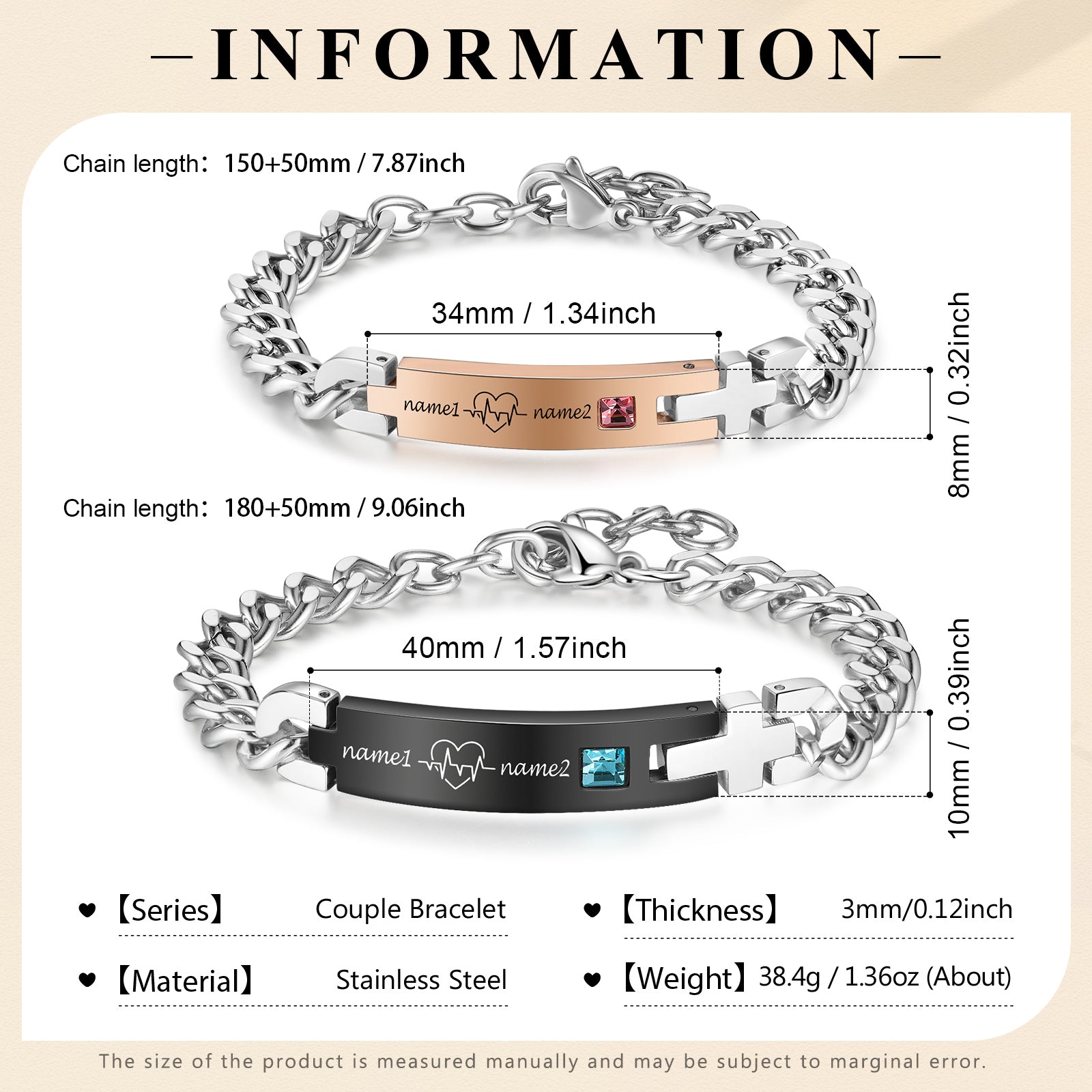 Custom Stainless Steel Couple Bracelet