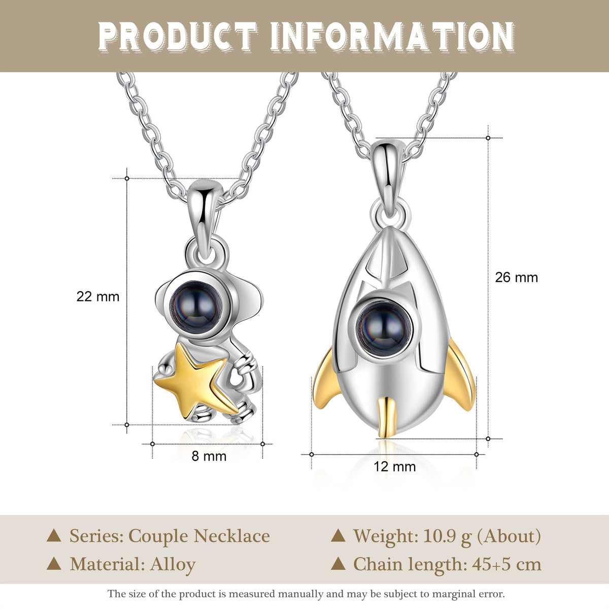100 Languages I Love You Projection Necklace Rockets and Mars Necklace