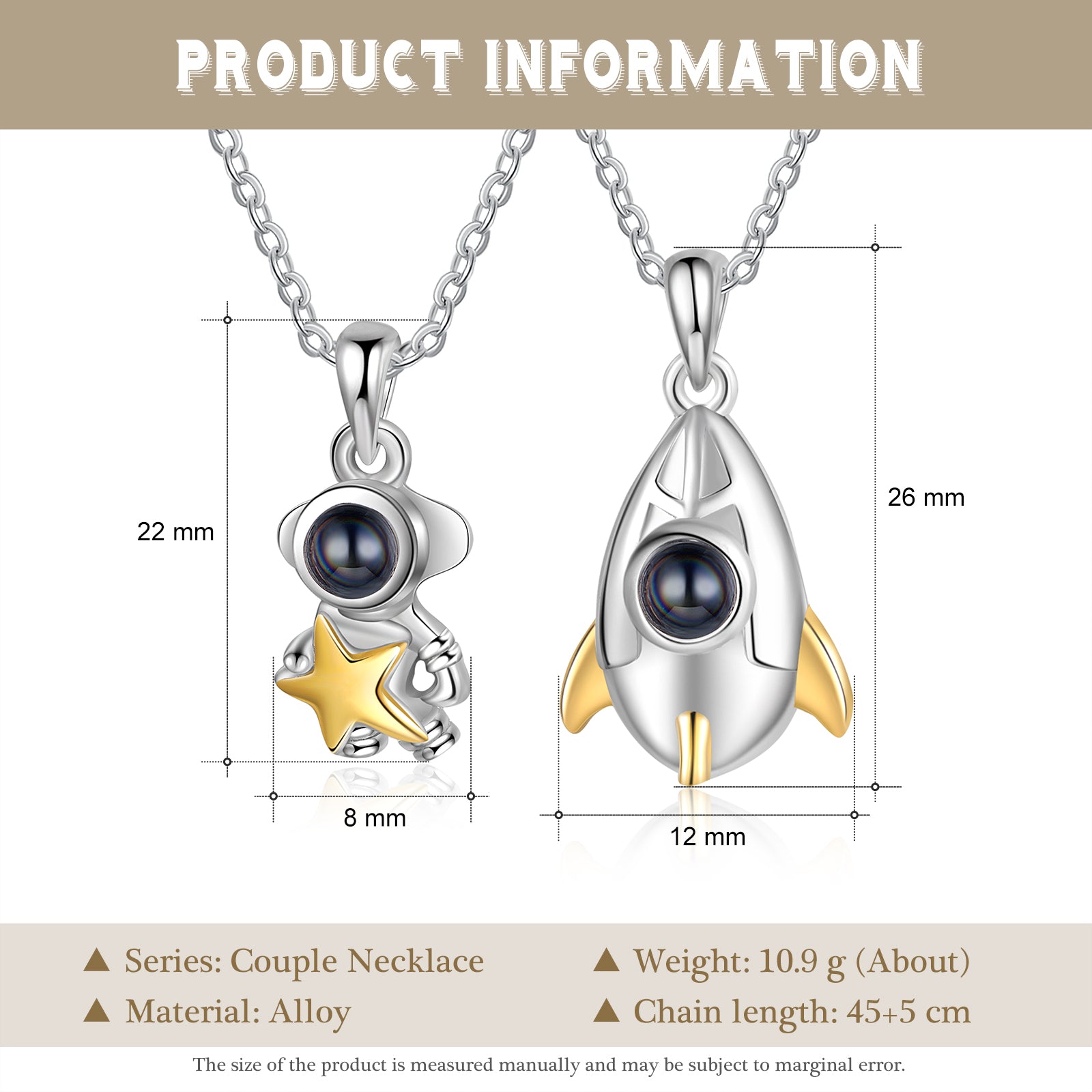 100 Languages I Love You Projection Necklace Rockets and Mars Necklace